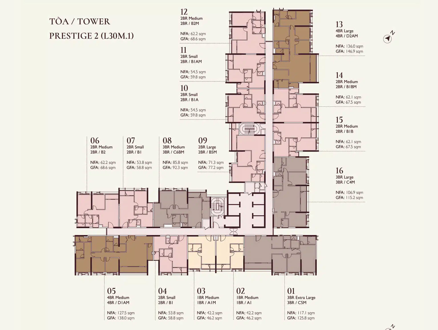 Mặt bằng toà P2 tầng 2-12,14-19,21-28