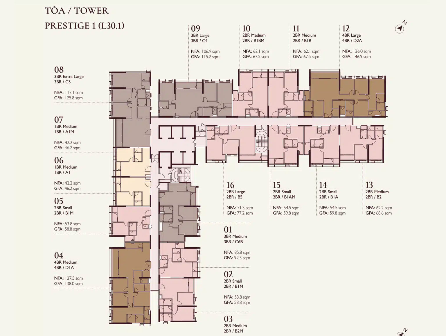 Mặt bằng toà P1 tầng 2-19,21-22,24-28