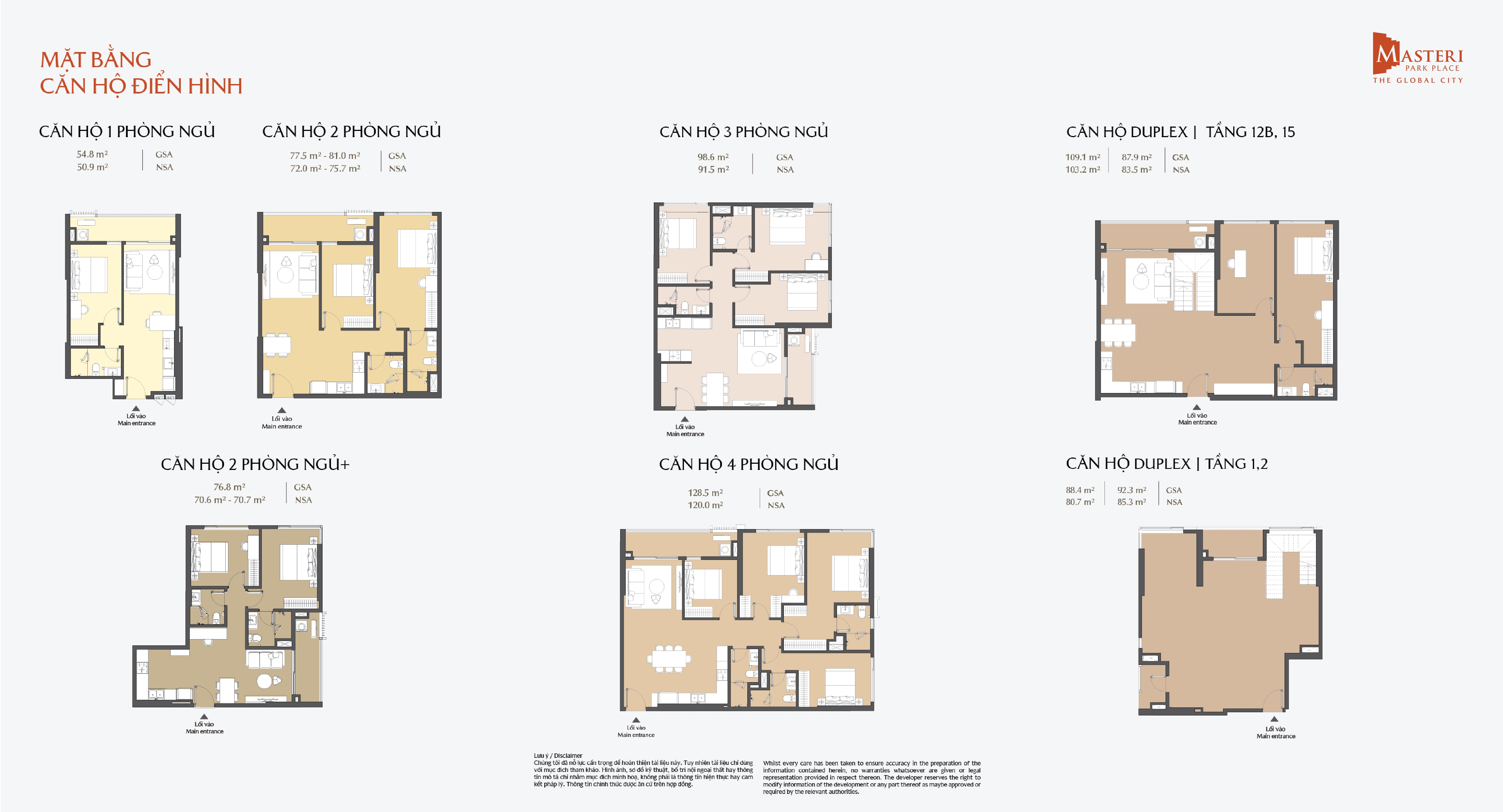 Mặt bằng điển hình các căn hộ